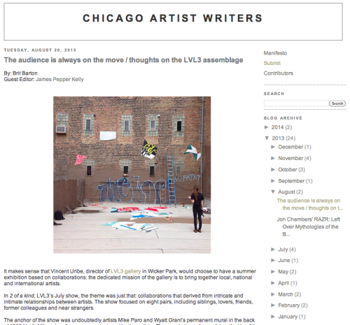 Chicago Artist Writers: The audience is always on the move / thoughts on the LVL3 assemblage
