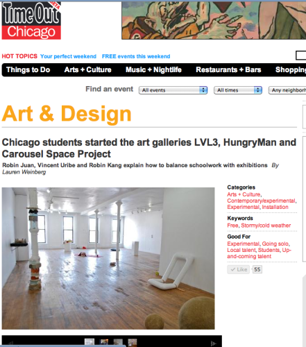 TimeOut Chicago: Chicago students started the art galleries LVL3, HungryMan and Carousel Space Project